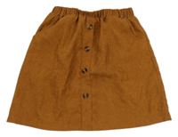 Hnědá lehká manšestrová sukně s knoflíky shein