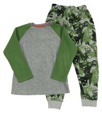 Zeleno-šedé fleecové vzorované pyžamo Bluezoo