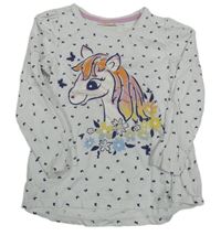 Bílé vzorované triko s koníkem kids