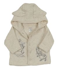 Smetanová melírovaná propínací mikina s králíky a kapucí 