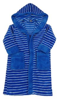 Modro-bílý pruhovaný chlupatý župan s kapucí Lupilu