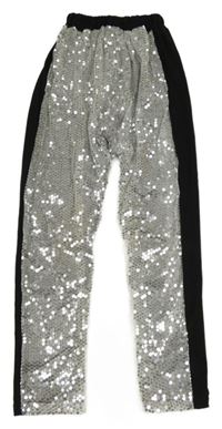 Střibrno-černé lehké flitrové kalhoty 