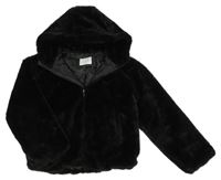 Černá kožešinová podšitá bunda s kapucí Primark