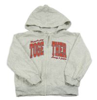 Šedá melírovaná propínací mikina s nápisem a kapucí H&M