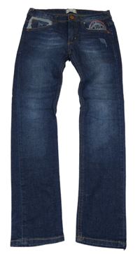 Tmavomodré skinny rifle s nášivkami Zara