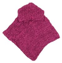 Růžové melírované pletené pončo s kapucí 