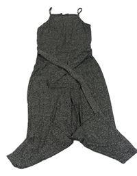 Černo-stříbrný pruhovaný lehký culottes overal s páskem Matalan