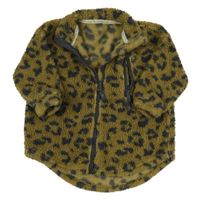 Okrovo-šedá huňatá bunda s leopardím vzorem George