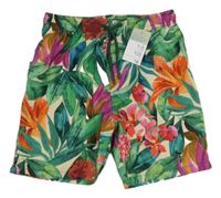Nové - Smetanovo-zeleno-barevné květované plážové kraťasy s listy Primark