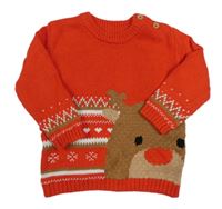 Červeno-bílý vzorovaný svetr se sobem zn. Dunnes Stores