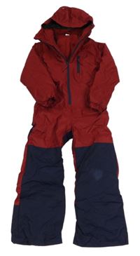 Vínovo-tmavomodrá šusťáková zimní funkční kombinéza s kapucí Wed´ze