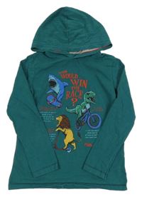 Zelené mikinotriko se zvířátky a nápisy a kapucí Fatface