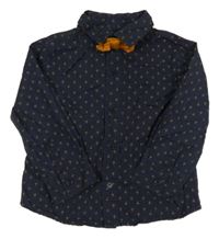 2set- Tmavomodro-medovaná vzorovaná košile + motýlek River Island