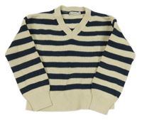 Smetanovo-tmavomodrý pruhovaný svetr C&A