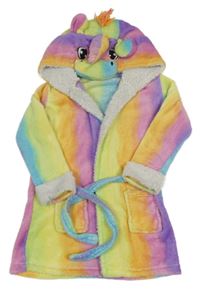 Barevný plyšový župan s kapucí - jednorožec