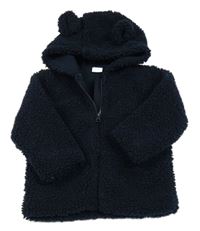 Tmavomodrá huňatá podšitá bunda s kapucí s oušky F&F