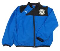 Tmavomodro-černá šusťáková jarní bunda s potiskem a kapucí Puma