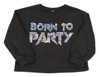 Antracitová crop mikina s nápisem z flitrů Tu