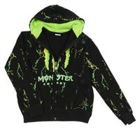 Černo-zelená propínací mikina s blesky a kapucí - Monster