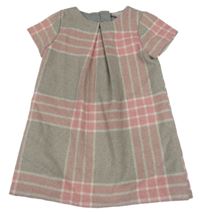 Šedo-růžovo-bílé kostkované vlněné šaty Next