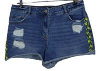 Dámské modré riflové kraťasy s prošoupáním a kytičkami Denim 