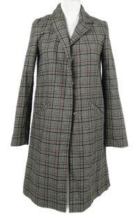 Dámský černo-červeno-bílý kostkovaný kabát Primark 