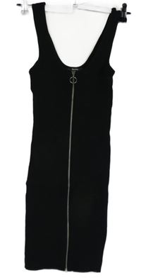 Dámské černé žebrované pletené propínací elastické šaty Bershka 