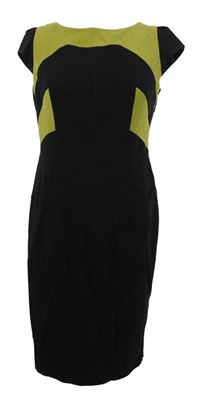 Dámské černo-limetkové pouzdrové šaty s pruhy 
