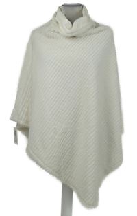 Dámské smetanové žebrované chlupaté pončo s rolákem Soul 