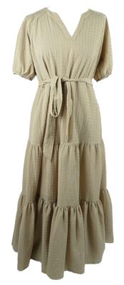 Dámské béžové strukturované midi šaty s páskem Gallery 