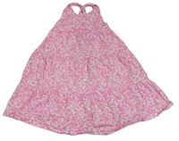 Bílo-neonově růžové květinové bavlněné šaty Mothercare