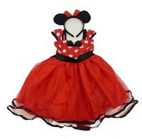Kostým- 2set- červené šaty s puntíky+ čelenka- Minnie 