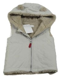 Nové- Světlešedá manšestrová zateplená vesta s kapucí The little white company