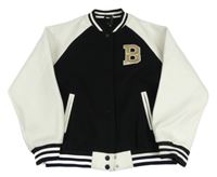 Černo-bílá flaušová jarní baseballová bunda s písmenem New Look