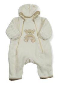 Bílá fleecová kombinéza s medvědem a kapucí 
