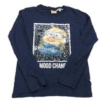 Tmavomodré triko s Mimoněm z překlápěcích flitrů 