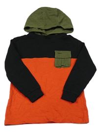 Černo-červeno-khaki triko s kapsou a kapucí Next