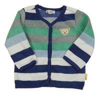 Barevná pruhovaná fleecová propínací mikina s medvědem