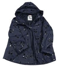 Tmavomodrá nepromokavá jarní bunda s třešněmi a kapucí 