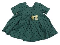 Zelené puntíkaté teplákové šaty s mašlí 