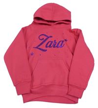 Tmavorůžová mikina s fialovým nápisem s kapucí 