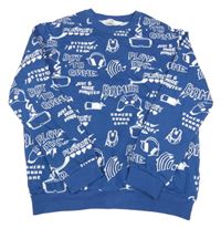 Tmavomodrá mikina s nápisy a sluchátky H&M