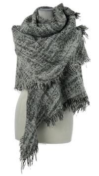 Dámský černo-šedý vzorovaný pléd s třásněmi 