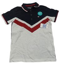 Tmavomodro-bílo-červené polo tričko s výšivkou Urban