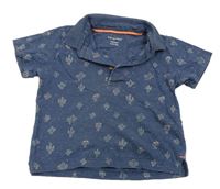 Tmavomodré melírované polo tričko s kaktusy Primark