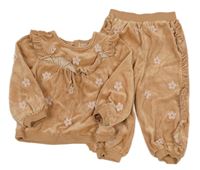 2set - Broskvová sametová souprava s kytičkami Monsoon