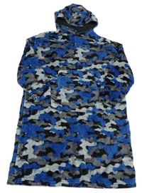 Modro-šedá army chlupatá oversize mikina s kapucí F&F 11-14let