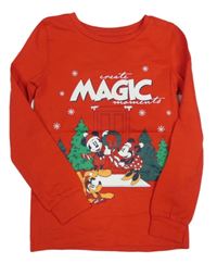 Červené pyžamové triko s Mickeym a Minnie Disney