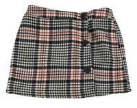 Bílo-černo-červená kostkovaná vlněná sukně s knoflíky zn. St. Bernard