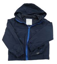 Tmavomodrá šusťáková jarní bunda s kapucí 